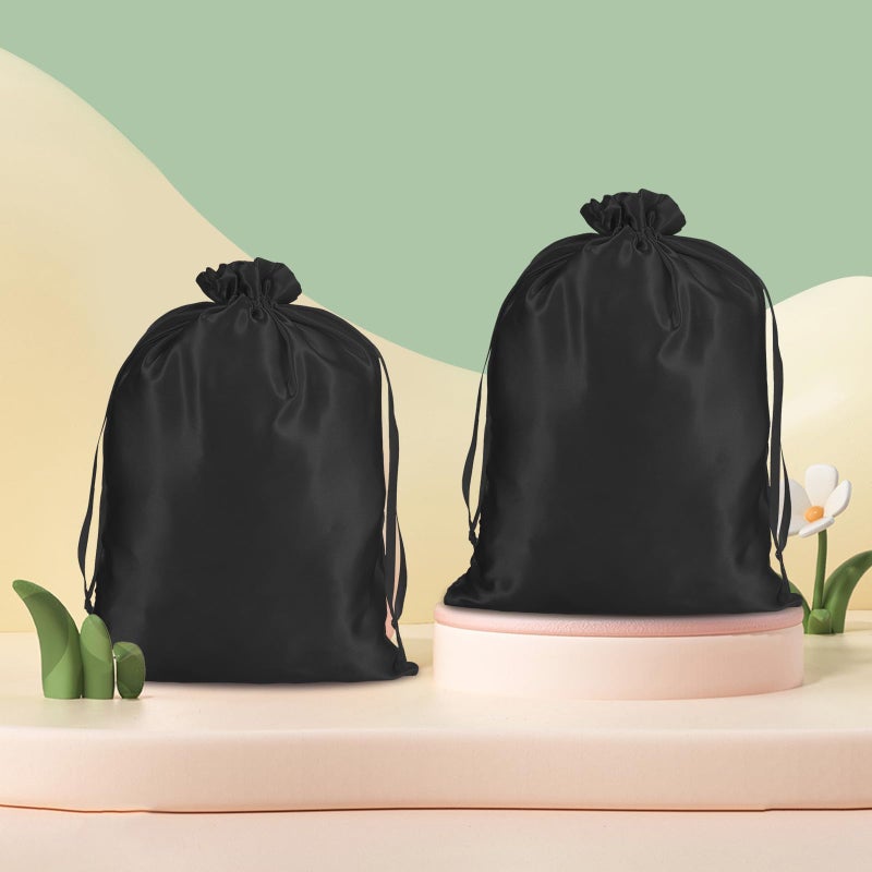 Shimmeroo 4Pcs Wig Storage Bags,Silk Bags with Drawstring Small Storage Satin Bag for Wigs Bundles Hair Extension(Black) - Image 3